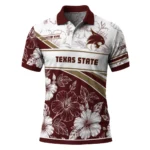 Texas State Bobcats Polo Shirt Personalized Floral Angles Maroon White Best Selling