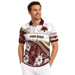 Texas State Bobcats Polo Shirt Personalized Floral Angles Maroon White Best Selling