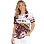 Texas State Bobcats Polo Shirt Personalized Floral Angles Maroon White Best Selling