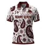 Texas State Bobcats Polo Shirt Personalized Paisley Florals Maroon White Best Selling
