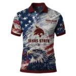Texas State Bobcats Polo Shirt Personalized Star Brushstrokes Maroon Blue Best Selling
