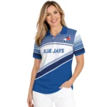Toronto Blue Jays Polo Shirt Custom Slanted Stripes Blue White Best Selling