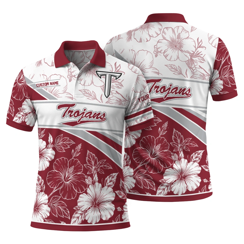 Troy Trojans Polo Shirt Customized Floral Angles Red White Fashion Forward Troy Trojans Polo Shirt Customized Floral Angles Red White Fashion Forward