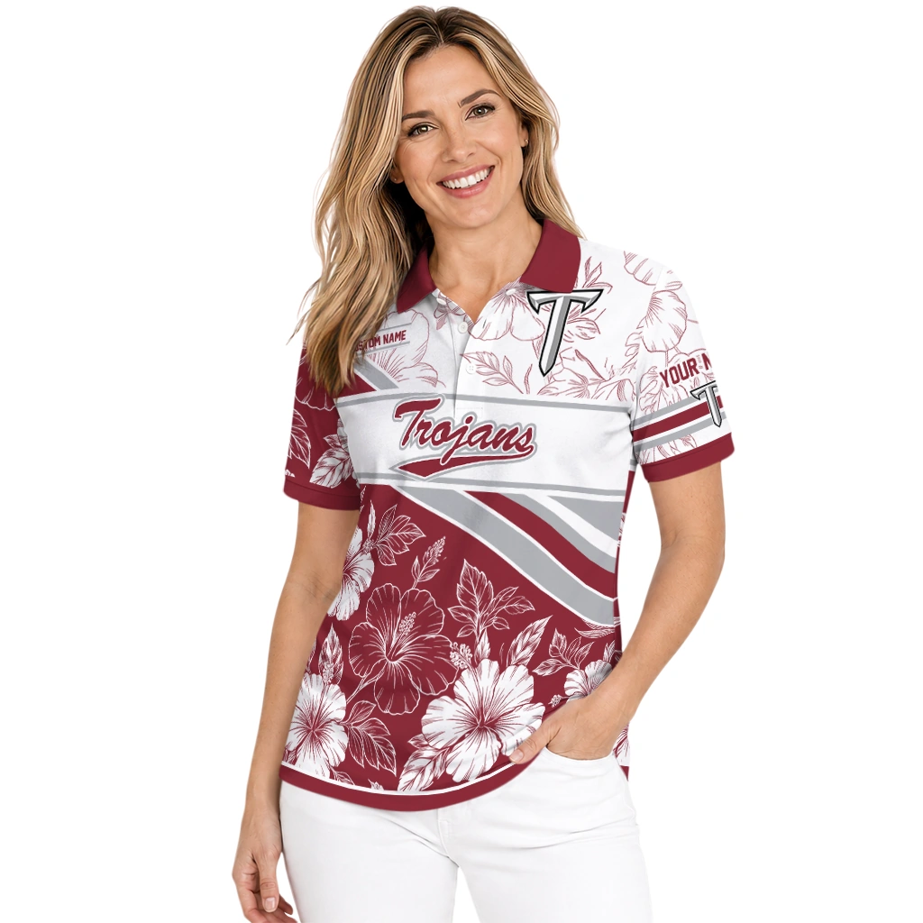 Troy Trojans Polo Shirt Customized Floral Angles Red White Latest Model Troy Trojans Polo Shirt Customized Floral Angles Red White Latest Model