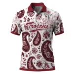 Troy Trojans Polo Shirt Customized Paisley Florals Red White Best Selling