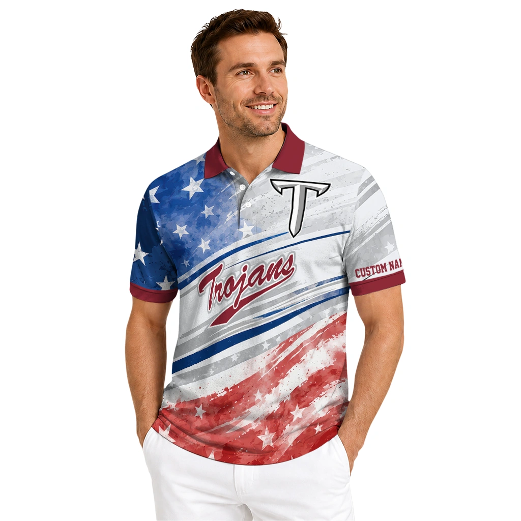 Troy Trojans Polo Shirt Customized Star Stripes Red Blue High Quality Troy Trojans Polo Shirt Customized Star Stripes Red Blue High Quality