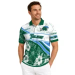 Tulane Green Wave Polo Shirt Custom Floral Angles Green White Best Selling
