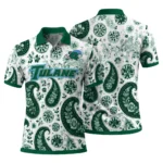 Tulane Green Wave Polo Shirt Custom Paisley Florals Green White Best Selling