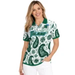 Tulane Green Wave Polo Shirt Custom Paisley Florals Green White Best Selling