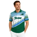 Tulane Green Wave Polo Shirt Custom Slanted Stripes Green White Best Selling