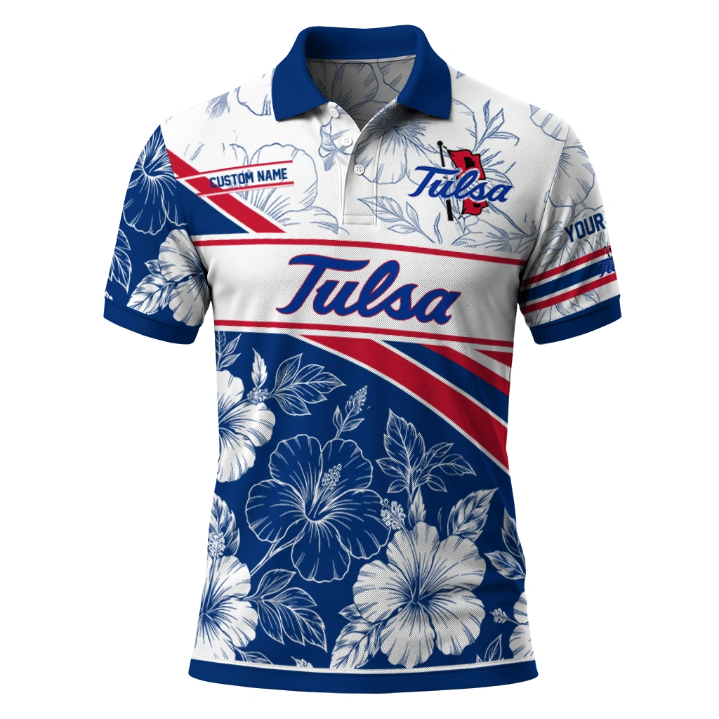 Tulsa Golden Hurricane Polo Shirt Personalized Floral Angles Blue White Best Selling Tulsa Golden Hurricane Polo Shirt Personalized Floral Angles Blue White Best Selling