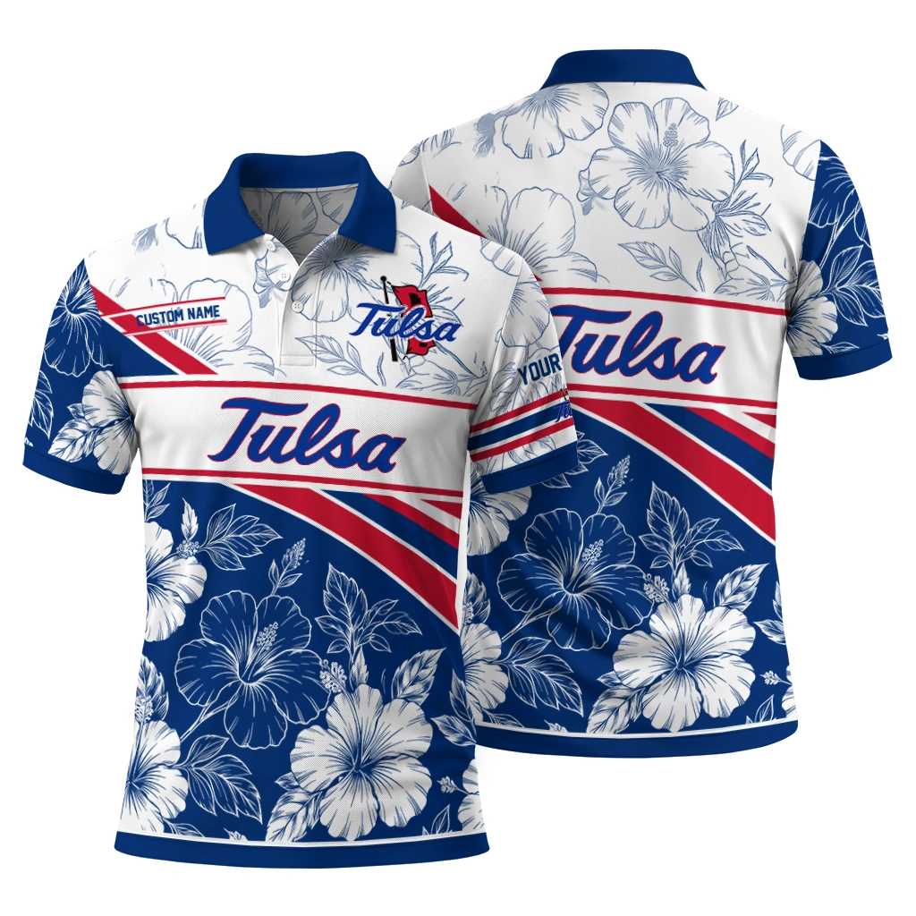 Tulsa Golden Hurricane Polo Shirt Personalized Floral Angles Blue White Fashion Forward Tulsa Golden Hurricane Polo Shirt Personalized Floral Angles Blue White Fashion Forward