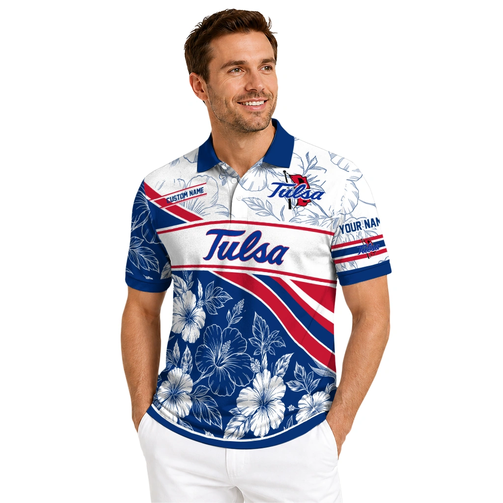 Tulsa Golden Hurricane Polo Shirt Personalized Floral Angles Blue White High Quality Tulsa Golden Hurricane Polo Shirt Personalized Floral Angles Blue White High Quality