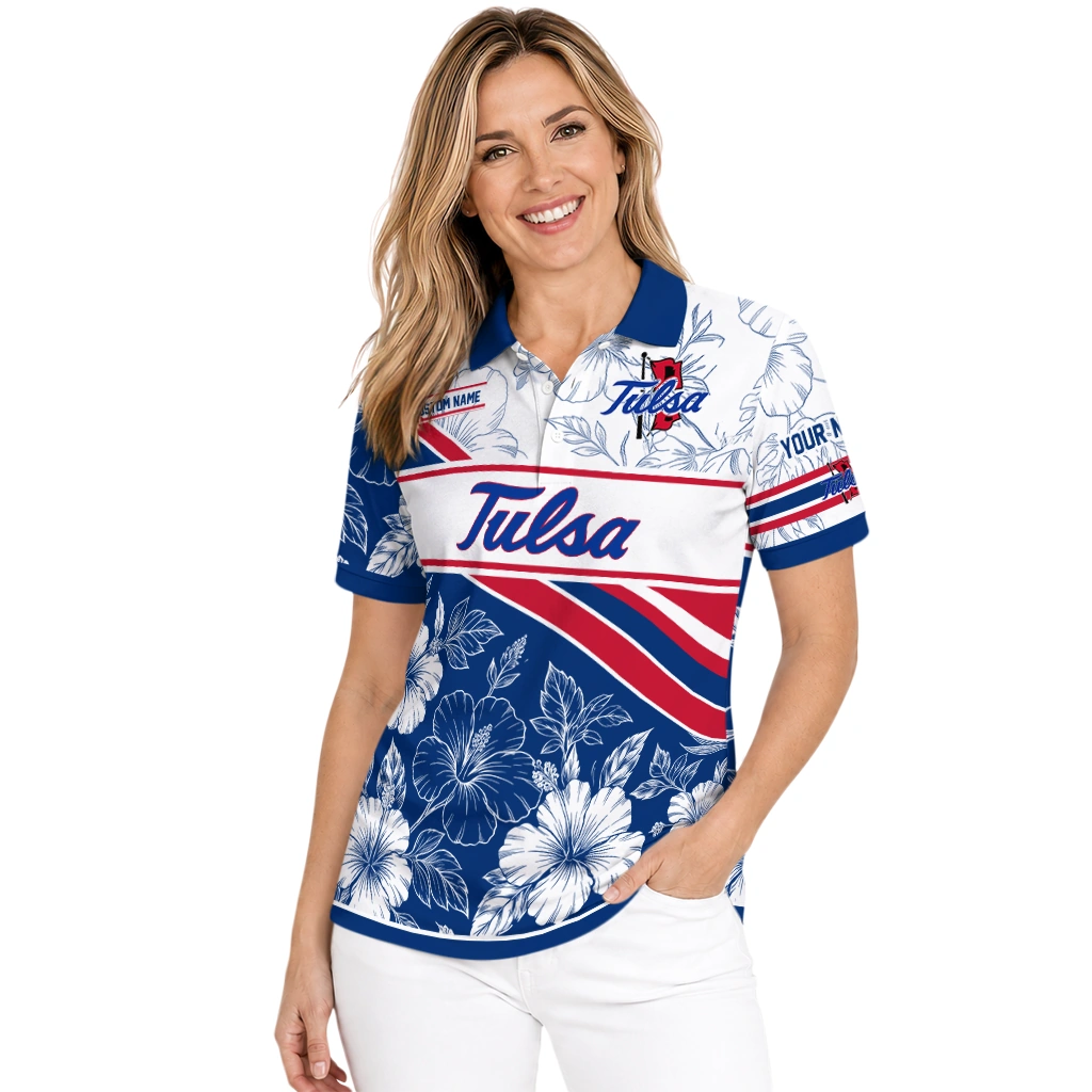 Tulsa Golden Hurricane Polo Shirt Personalized Floral Angles Blue White Latest Model Tulsa Golden Hurricane Polo Shirt Personalized Floral Angles Blue White Latest Model