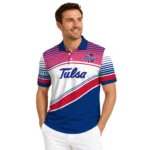 Tulsa Golden Hurricane Polo Shirt Personalized Slanted Stripes Blue White Best Selling