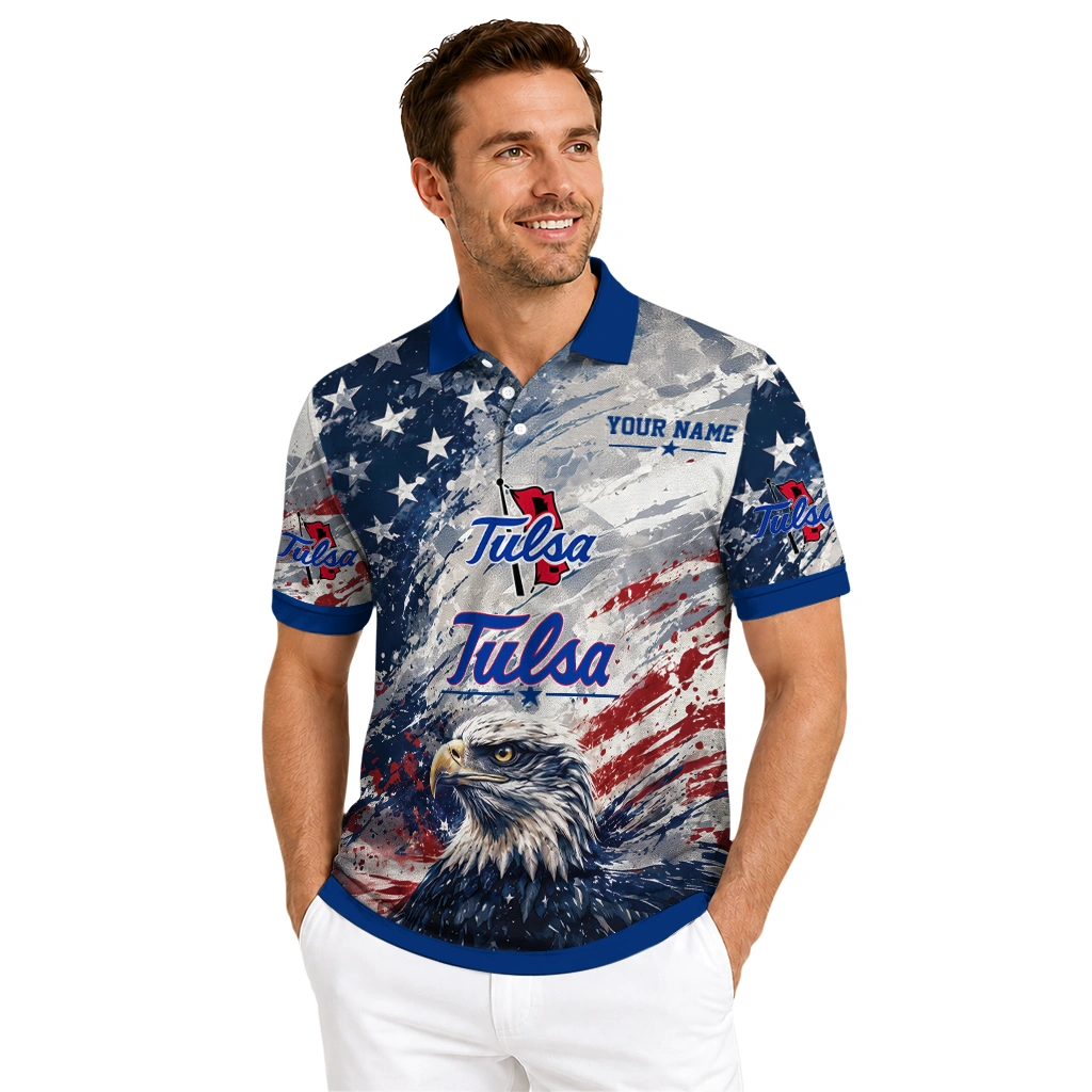 Tulsa Golden Hurricane Polo Shirt Personalized Star Brushstrokes Blue High Quality Tulsa Golden Hurricane Polo Shirt Personalized Star Brushstrokes Blue High Quality