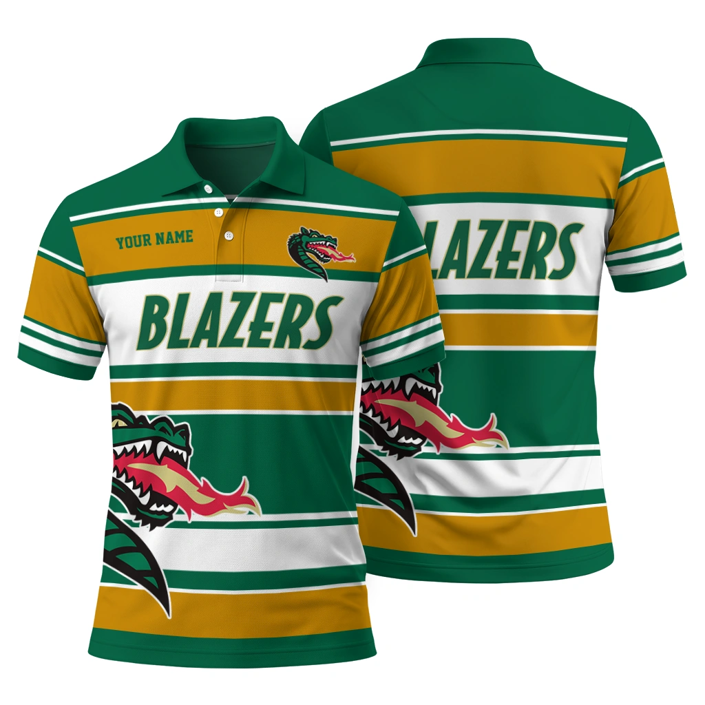 Uab Blazers Polo Shirt Customized Horizontal Blocks Green Fashion Forward Uab Blazers Polo Shirt Customized Horizontal Blocks Green Fashion Forward