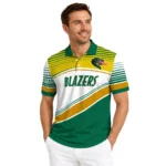 Uab Blazers Polo Shirt Customized Slanted Stripes Green White Best Selling