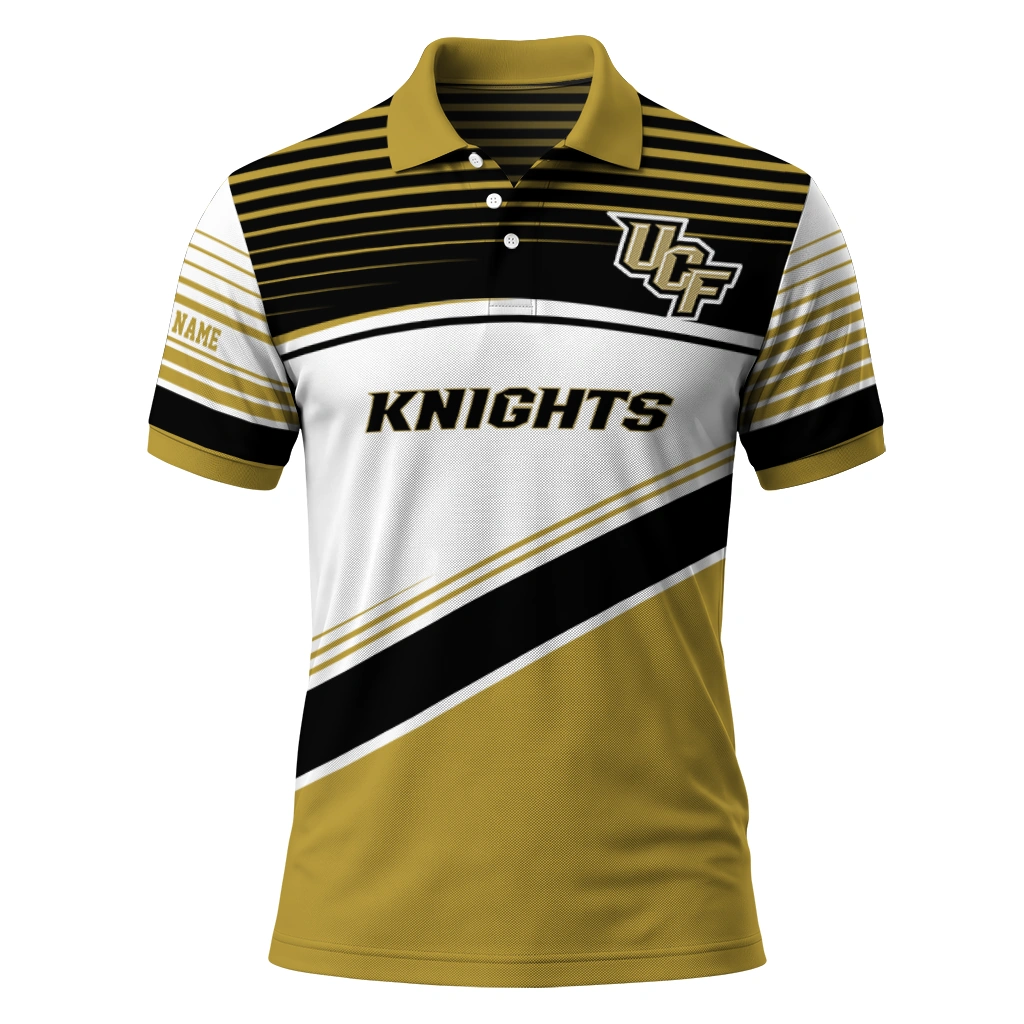 Ucf Knights Polo Shirt Personalized Slanted Stripes Gold White Best Selling Ucf Knights Polo Shirt Personalized Slanted Stripes Gold White Best Selling
