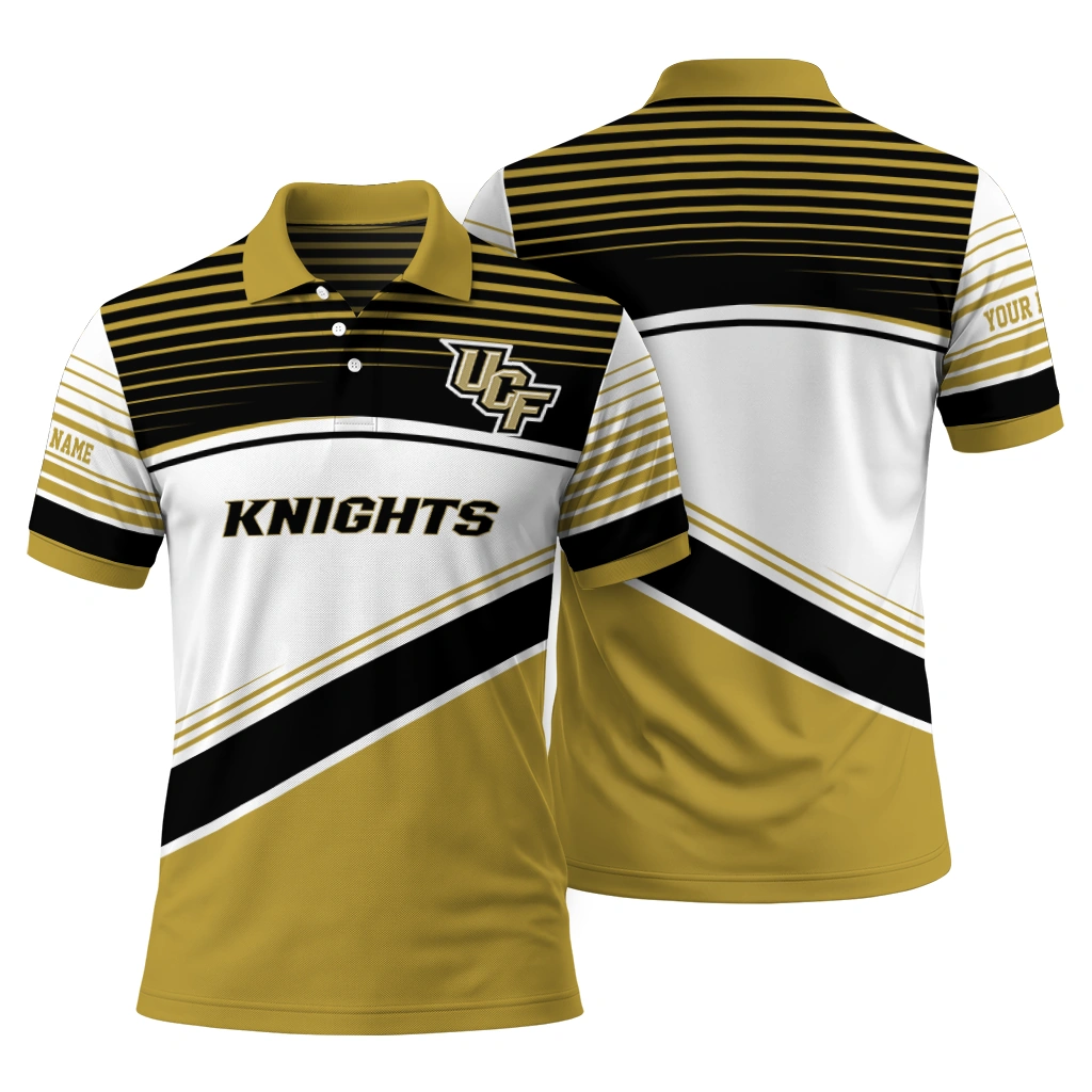 Ucf Knights Polo Shirt Personalized Slanted Stripes Gold White Fashion Forward Ucf Knights Polo Shirt Personalized Slanted Stripes Gold White Fashion Forward