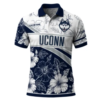 Uconn Huskies Polo Shirt Personalized Floral Angles Blue White Best Selling