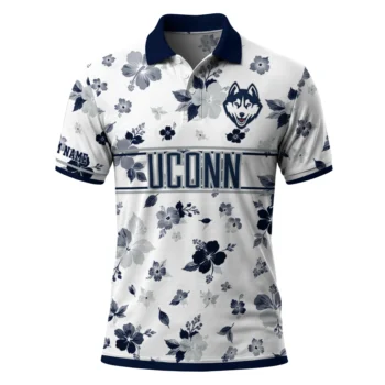 Uconn Huskies Polo Shirt Personalized Floral Pinstripe Blue White Best Selling