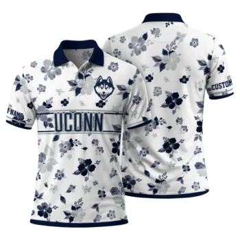 Uconn Huskies Polo Shirt Personalized Floral Pinstripe Blue White Fashion Forward