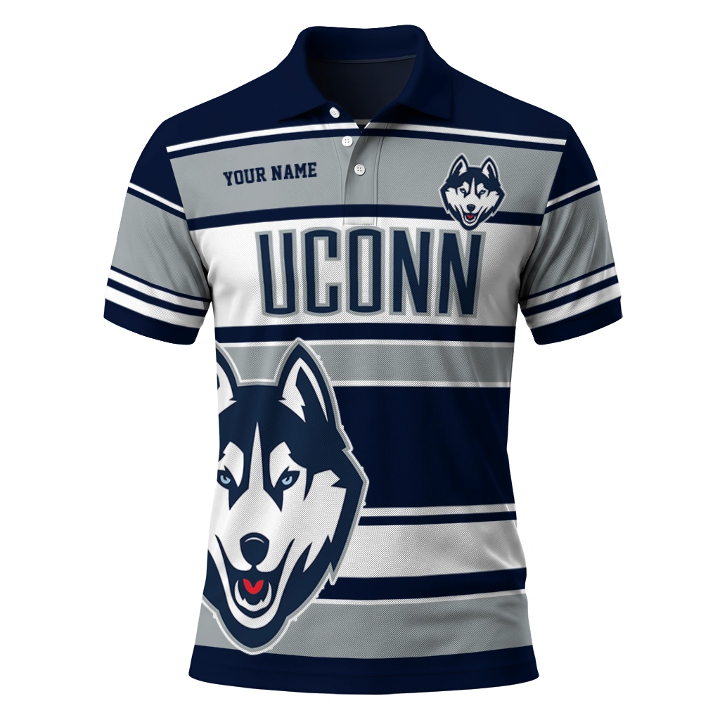 Uconn Huskies Polo Shirt Personalized Horizontal Blocks Blue Best Selling Uconn Huskies Polo Shirt Personalized Horizontal Blocks Blue Best Selling