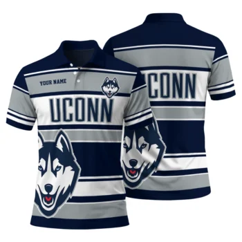 Uconn Huskies Polo Shirt Personalized Horizontal Blocks Blue Fashion Forward