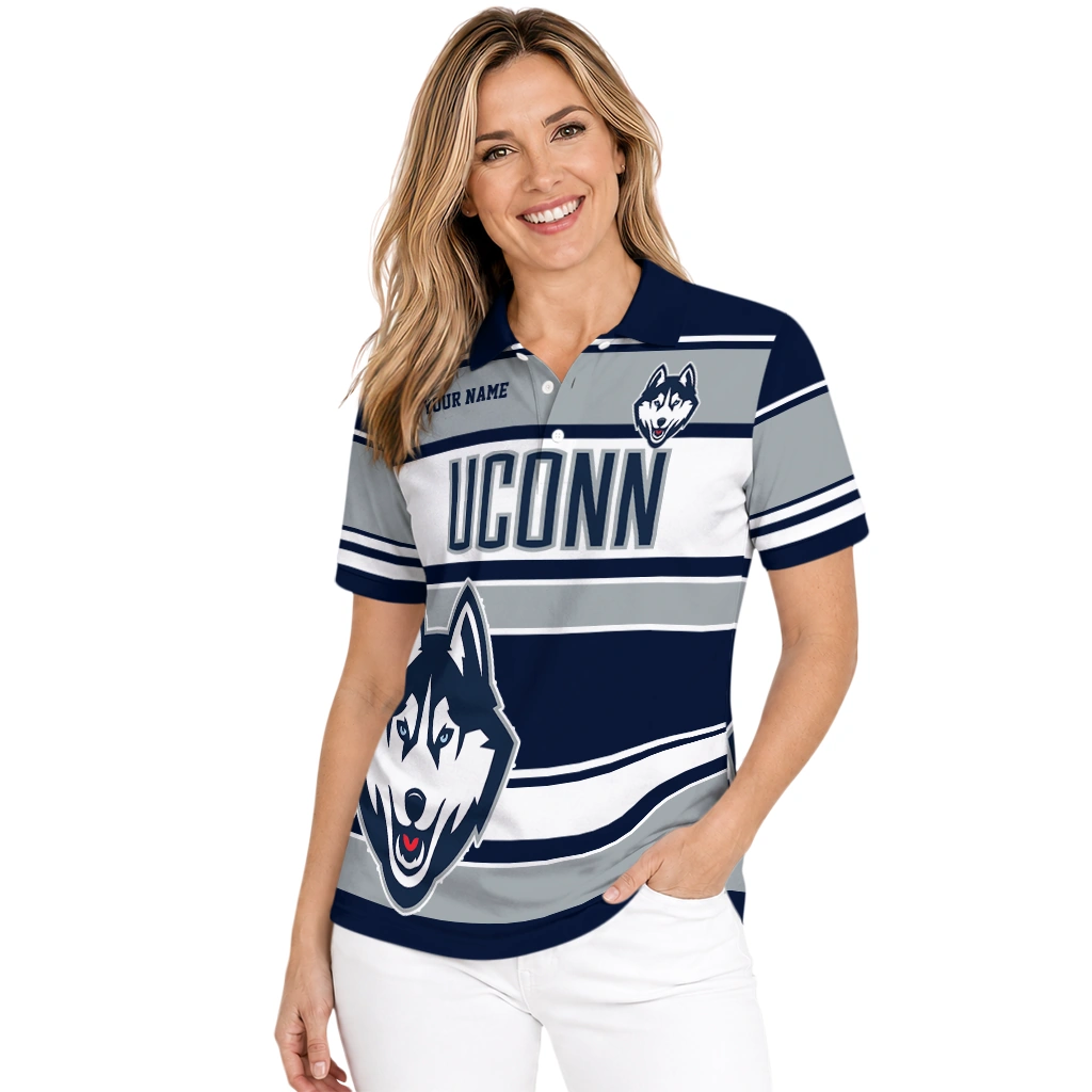 Uconn Huskies Polo Shirt Personalized Horizontal Blocks Blue Latest Model Uconn Huskies Polo Shirt Personalized Horizontal Blocks Blue Latest Model