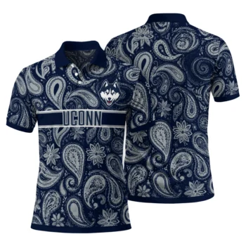 Uconn Huskies Polo Shirt Personalized Paisley Band Blue Fashion Forward