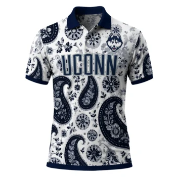 Uconn Huskies Polo Shirt Personalized Paisley Florals Blue White Best Selling
