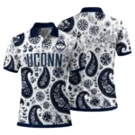 Uconn Huskies Polo Shirt Personalized Paisley Florals Blue White Best Selling