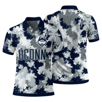 Uconn Huskies Polo Shirt Personalized Pixel Camo Blue Fashion Forward