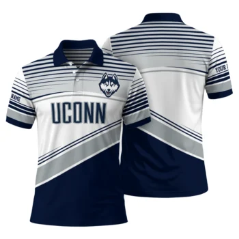 Uconn Huskies Polo Shirt Personalized Slanted Stripes Blue White Fashion Forward