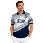 Uconn Huskies Polo Shirt Personalized Slanted Stripes Blue White Best Selling