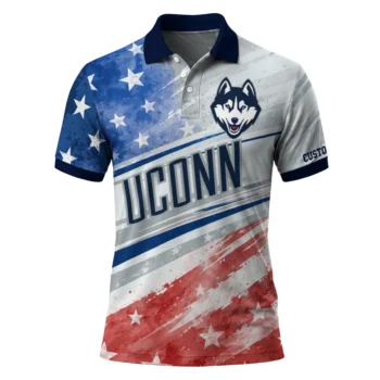 Uconn Huskies Polo Shirt Personalized Star Stripes Red Blue Best Selling