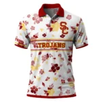 Usc Trojans Polo Shirt Customized Floral Pinstripe Red White Best Selling