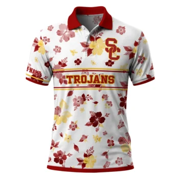 Usc Trojans Polo Shirt Customized Floral Pinstripe Red White Best Selling