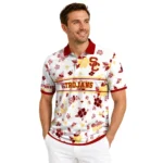 Usc Trojans Polo Shirt Customized Floral Pinstripe Red White Best Selling