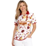Usc Trojans Polo Shirt Customized Floral Pinstripe Red White Best Selling