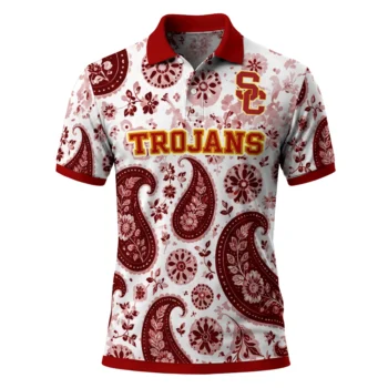 Usc Trojans Polo Shirt Customized Paisley Florals Red White Best Selling