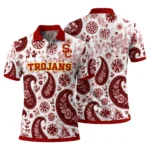 Usc Trojans Polo Shirt Customized Paisley Florals Red White Best Selling