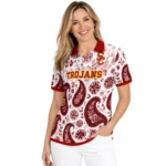 Usc Trojans Polo Shirt Customized Paisley Florals Red White Best Selling