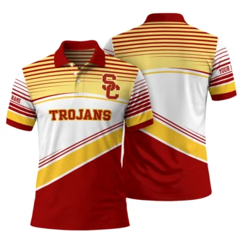 Usc Trojans Polo Shirt Customized Slanted Stripes Red White Fashion Forward