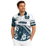 Utah State Aggies Polo Shirt Customized Floral Angles Navy White Best Selling