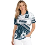 Utah State Aggies Polo Shirt Customized Floral Angles Navy White Best Selling