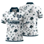Utah State Aggies Polo Shirt Customized Floral Pinstripe Navy White Best Selling