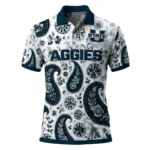 Utah State Aggies Polo Shirt Customized Paisley Florals Navy White Best Selling