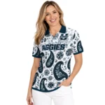 Utah State Aggies Polo Shirt Customized Paisley Florals Navy White Best Selling